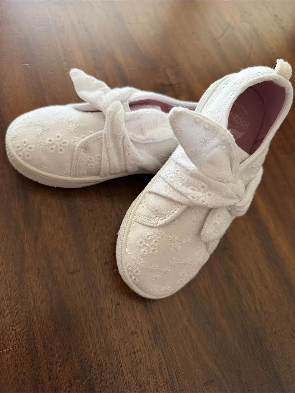 OshKosh B'gosh White Floral Eyelet Knot-Top Sneakers